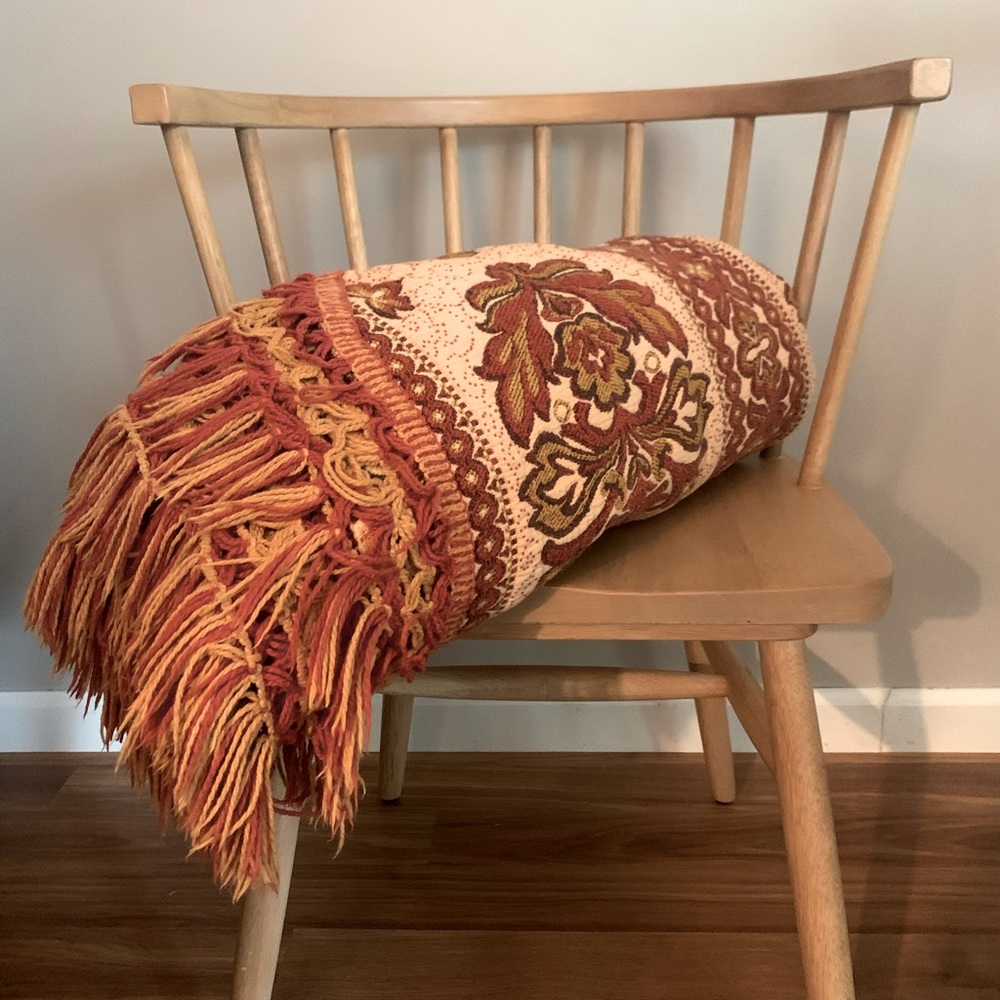 Mid Century Brentwood orange & blue Floral Damask Boho Queen Coverlet Bedspread